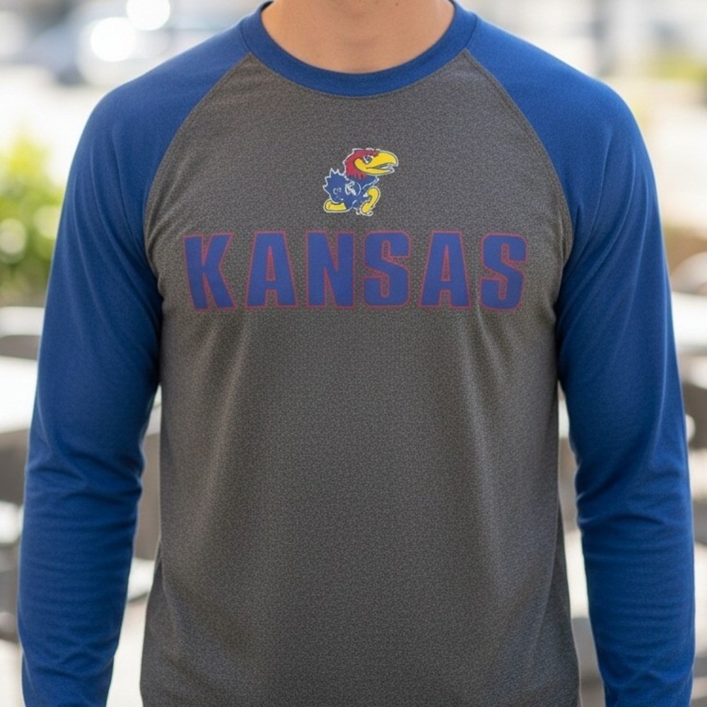 Kansas Jayhawks Colosseum Long Sleeve Performance‎ Shirt Charcoal Blue Mens S